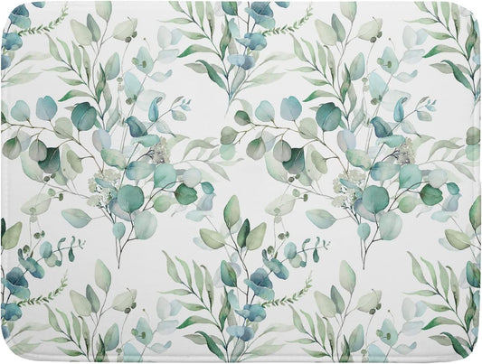 Sage Green Leaves Dish Drying Mats for Kitchen Counter 18x24 Inch, Leaves Kitchen Drying Mat,Watercolor Herbs Dishes Pad Dish Drainer Rack Mats Absorbent Fast Dry Kitchen Accessories