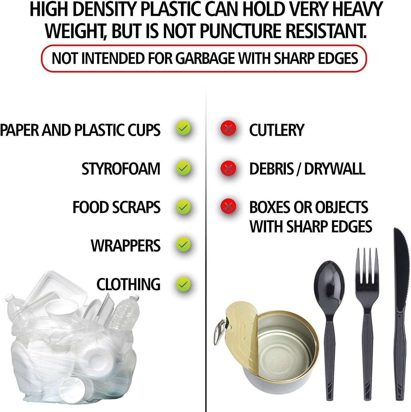 Aluf Plastics High Density Trash Bags, 26 Gallon, 250 Count, 16 Micron (eq), 29" x 44", Clear, for Bathroom, Office, Industrial, Commercial, Janitorial, Municipal, Recycling