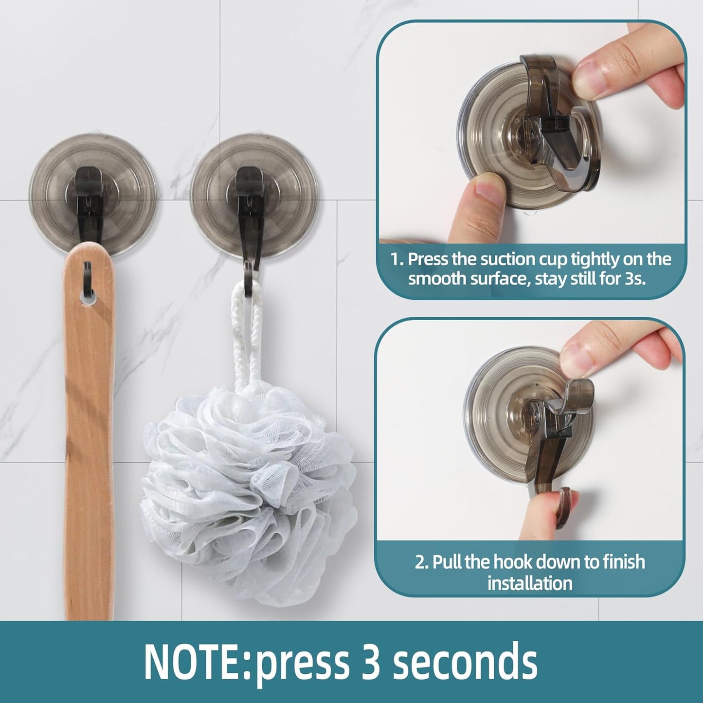 Antimbee 10 Pack Reusable Suction Hooks, Removable Small Suction Cups for Shower, Bathroom, Glass, Door, Windows, Kitchen - Up to 11 lbs on Smooth Surface (Transparent Gray)