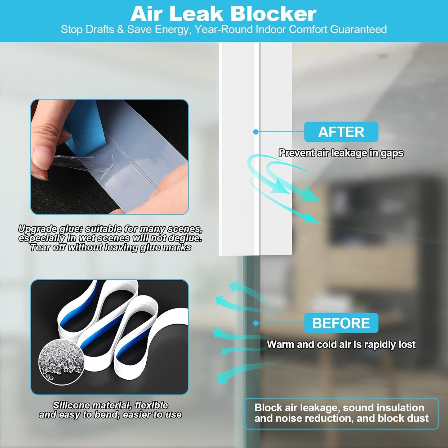 Weather Stripping Door Seal, Silicone Strip for Frame and Gaps Draft Stopper,Glass Shower Door Sweep, White, 20 Feet x 2 Inch