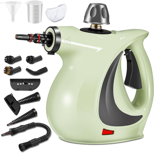 Spurgehom Handheld Steam Cleaner, Portable Steamer with Large Capacity,11-Piece Accessory Set for Floor, Car, Carpet, Upholstery, Couch, Tile, Windows Cleaning (Green)