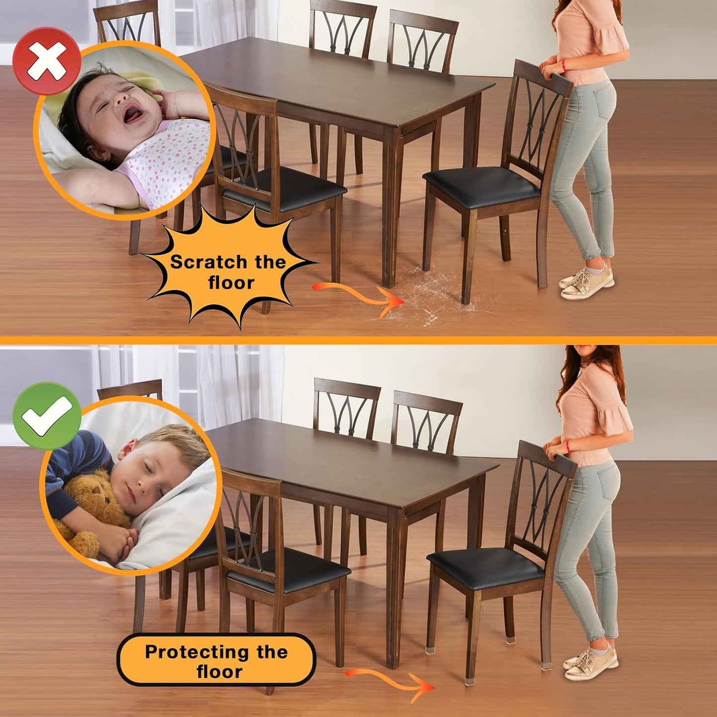 32 Pcs Chair Leg Floor Protectors Square, Silicone Chair Leg Protectors for Hardwood Floors, Chair Leg Caps Covers Protect Wooden Floors from Scratching, Thick, Won't Tear (Fit: 1-1/10" - 1-3/10")