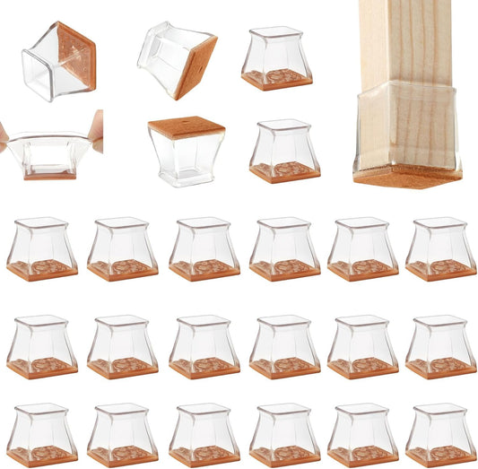 CHUNZEXI 32 Pack Square Chair Leg Floor Protectors for Hardwood Floors, Silicone Felt Covers Pads Caps, Protect Wood Furniture Feet Floors Noise Reduce and Scratch (Square Small & Clear)