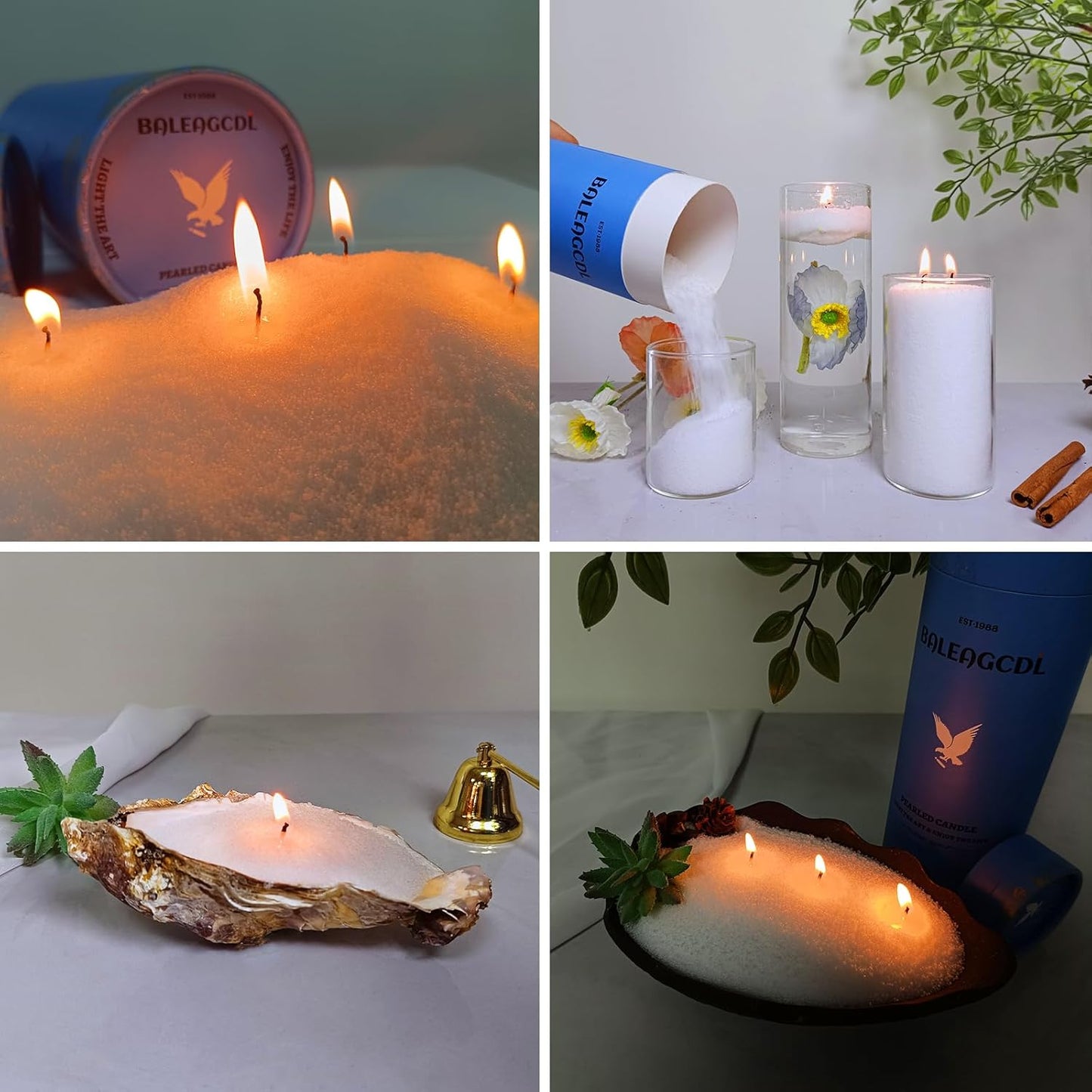 Sandalwood Scented White Pearled Candle 18oz Luxury Sand Candle Granulated Wax - 30 Cotton Wicks – Wax for Candle Making Decorative Candles Smooth and Clean Burning Lasts up to 120 Hours