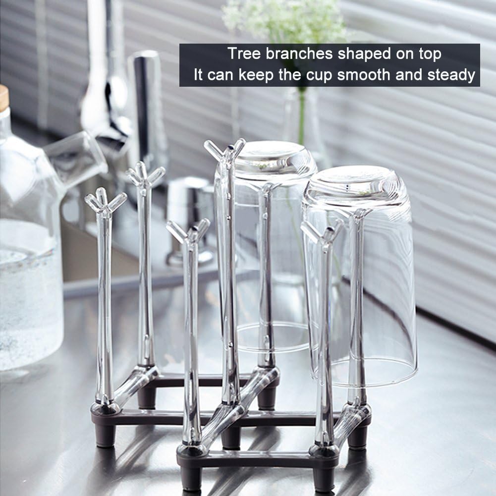 Marbrasse Retractable Cup Drying Rack, Drinking Glass and Sports Bottle Drainer Stand, Plastic Bag Dryer with Non-Slip Bottom for Kitchen Countertop