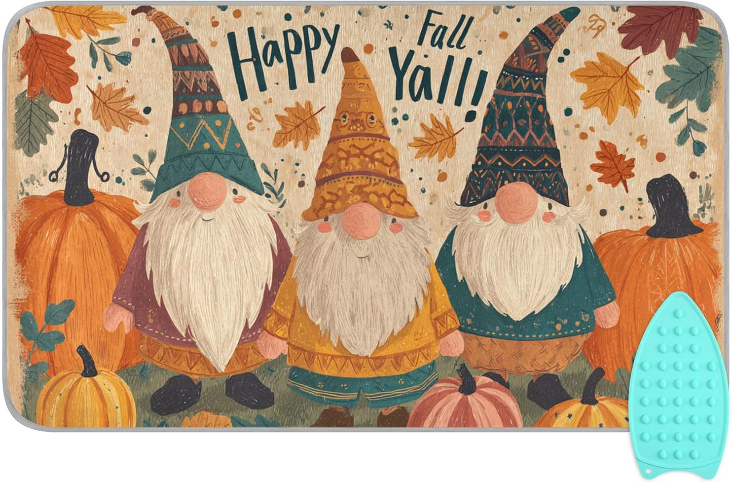 Cartoon Pumpkin Gnomes Fall Ironing Mat for Table top Portable Ironing Pad Blanket for Washer Dryer Countertop Travel