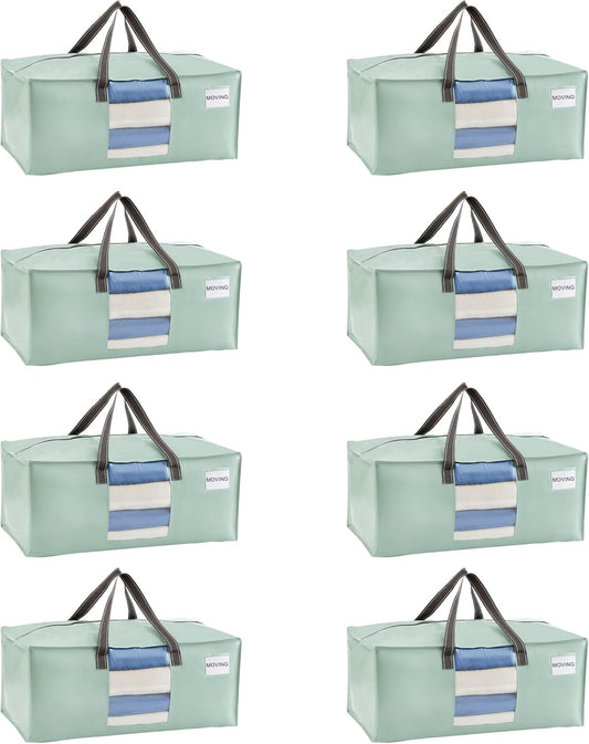 VENO 8 Pack Moving Bags for College, Heavy-Duty Storage Totes, Moving Boxes and Wardrobe Packing Supplies Alternative - Extra Large Durable Laundry Bags for Clothes (Shiny Light Green, 8 Pack)