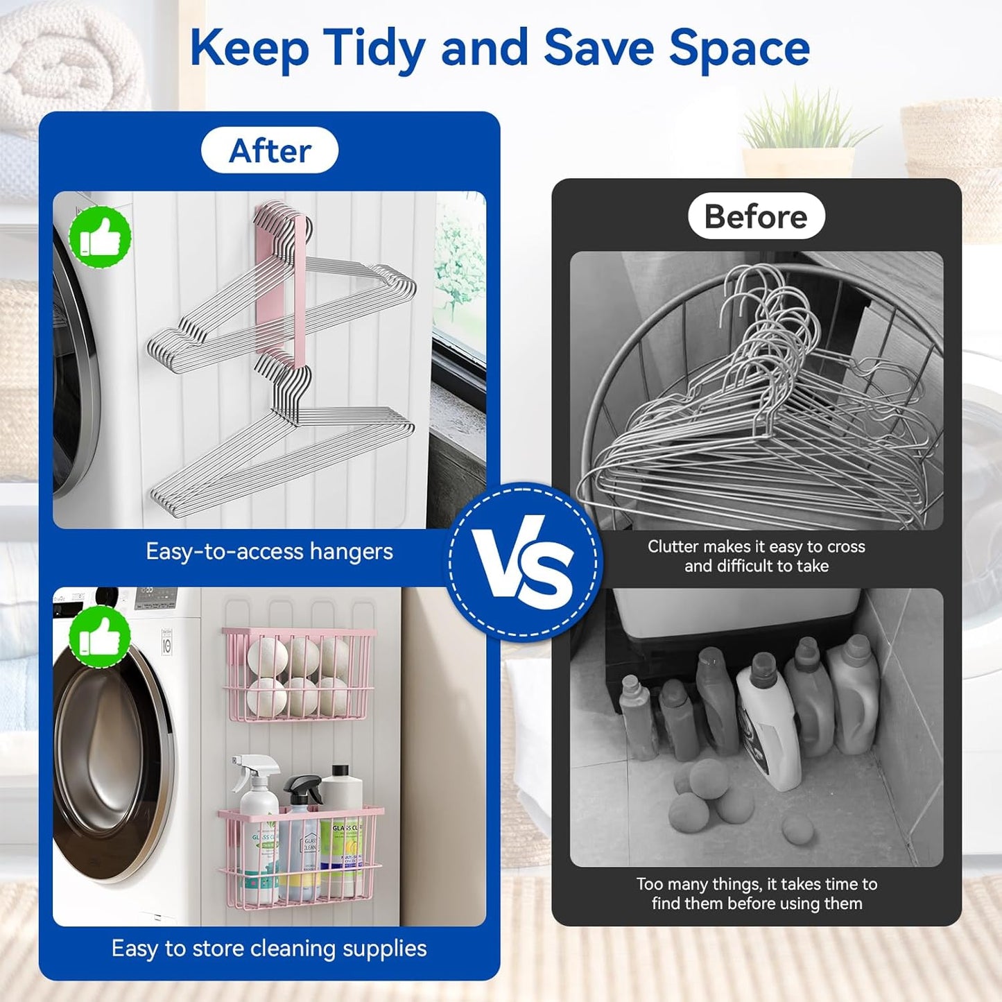 Magnetic Dryer Ball Holder and Magnetic Hanger Holder for Laundry Room Organization and Storage, Magnetic Lint Bin for Laundry Room, Iron Basket Dryer Ball Container for Laundry Room Storage (Pink)