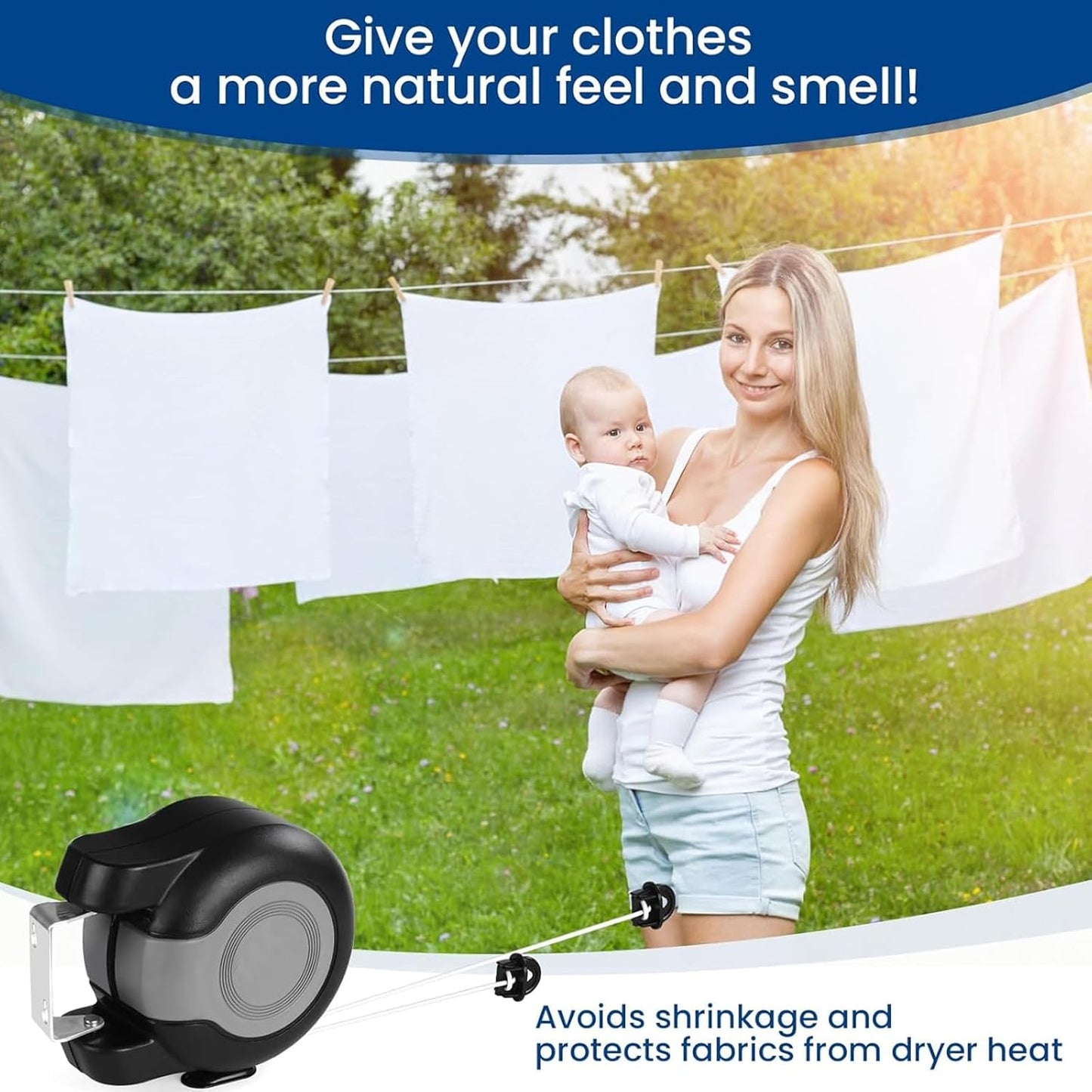 Retractable Double Clothesline – 49 ft x 2 Heavy Duty Clothes Line for Indoor & Outdoor Use, Dual Laundry Line with Easy Installation (Grey Black)