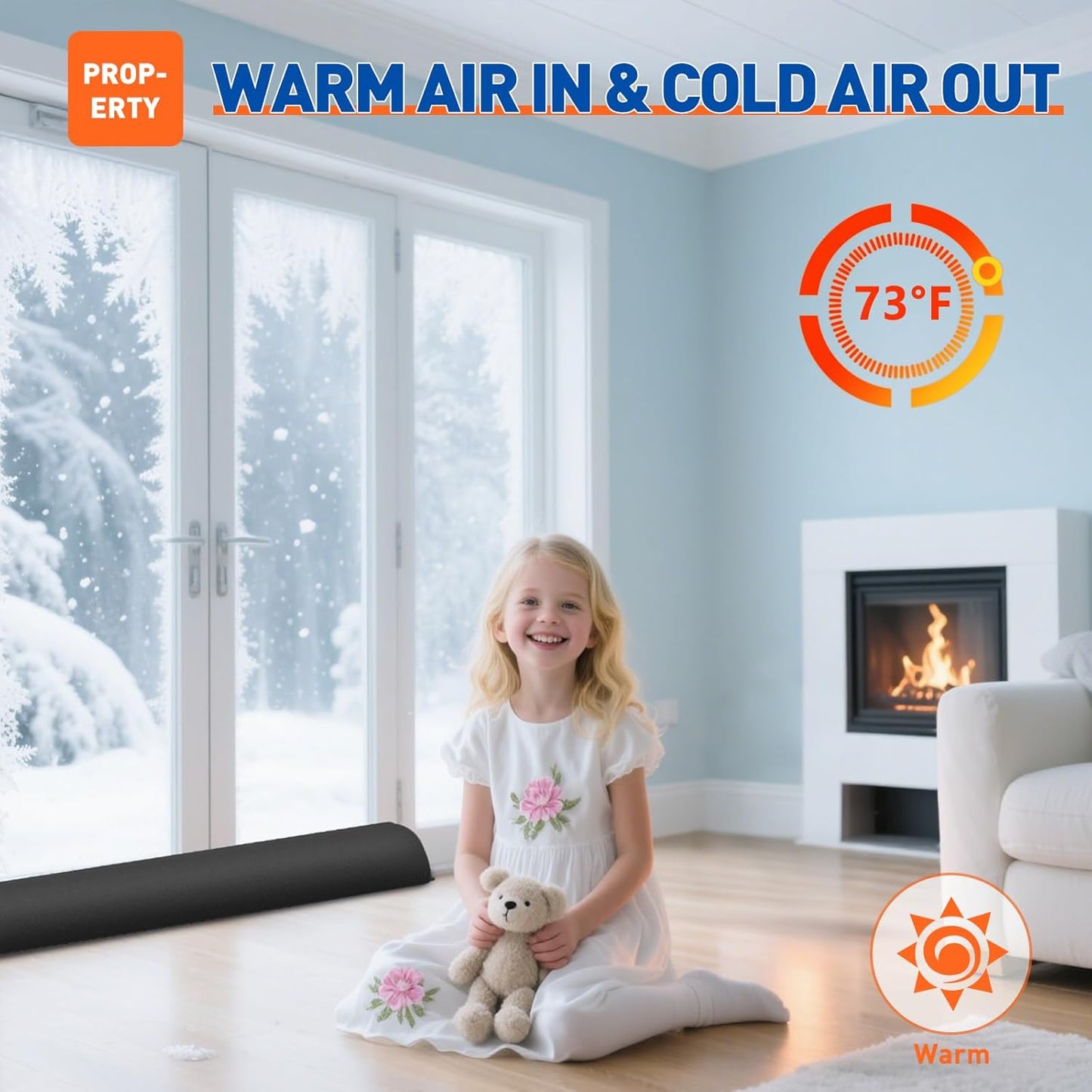 MAGZO Door Draft Stopper 32 Inches, Weighted Triangular Door Snake for Winter Noise Blocker with Hook Loops,Black