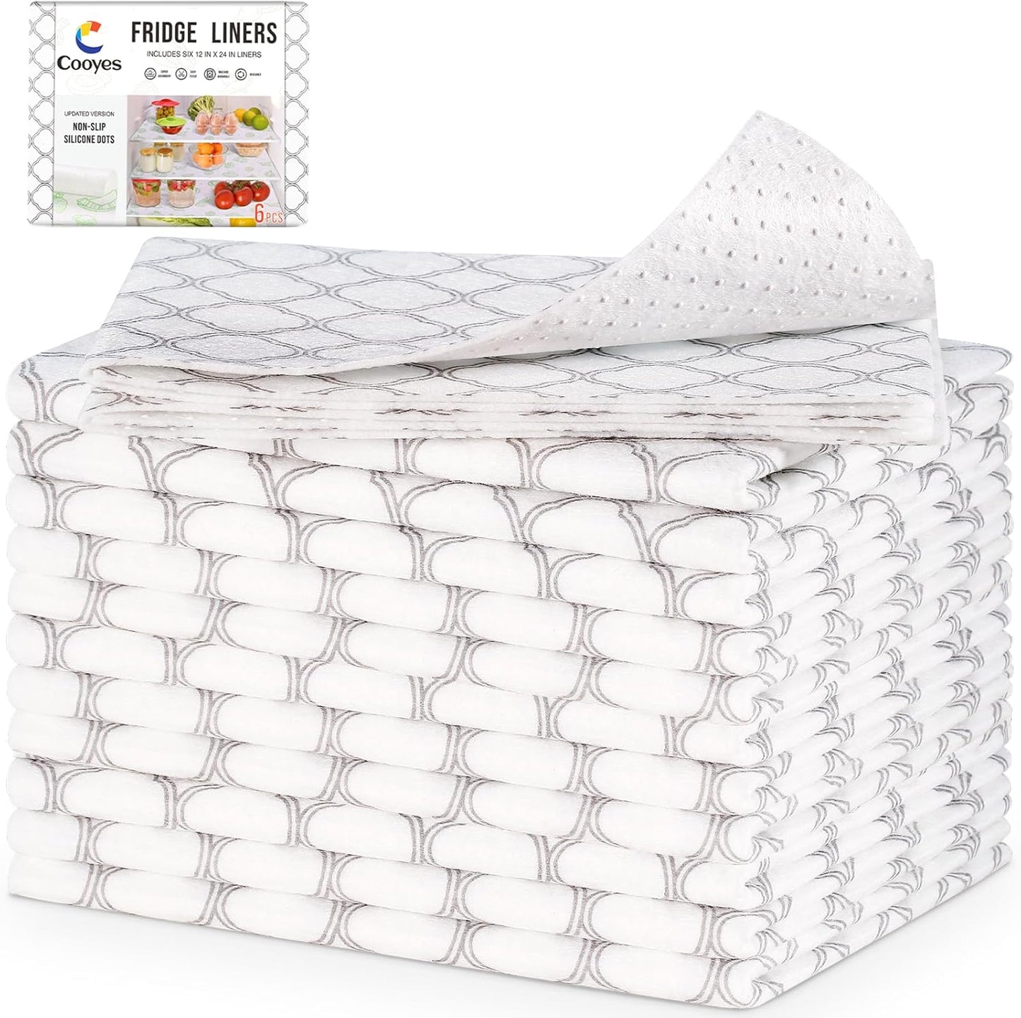 Cooyes Felt Shelf Liners for Drawer & Kitchen Cabinet, 12 Pack, 12" × 24 ", Non Slip Fridge Liners Machine Washable, Breathable Refrigerator Mats for Glass Shelves, Keep Produce Fresh Longer