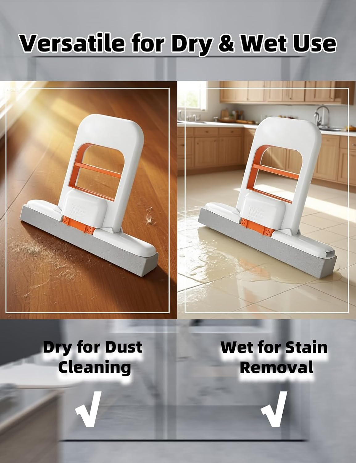 Mini Foldable Desktop Mop, Mini Mop for Small Spaces, Portable Cleaning Sponge Mop for Bathroom, Kitchen, Countertops, Glass, Tile - Wet/Dry Use with One-Hand Squeeze Handle & Replaceable Head (White)