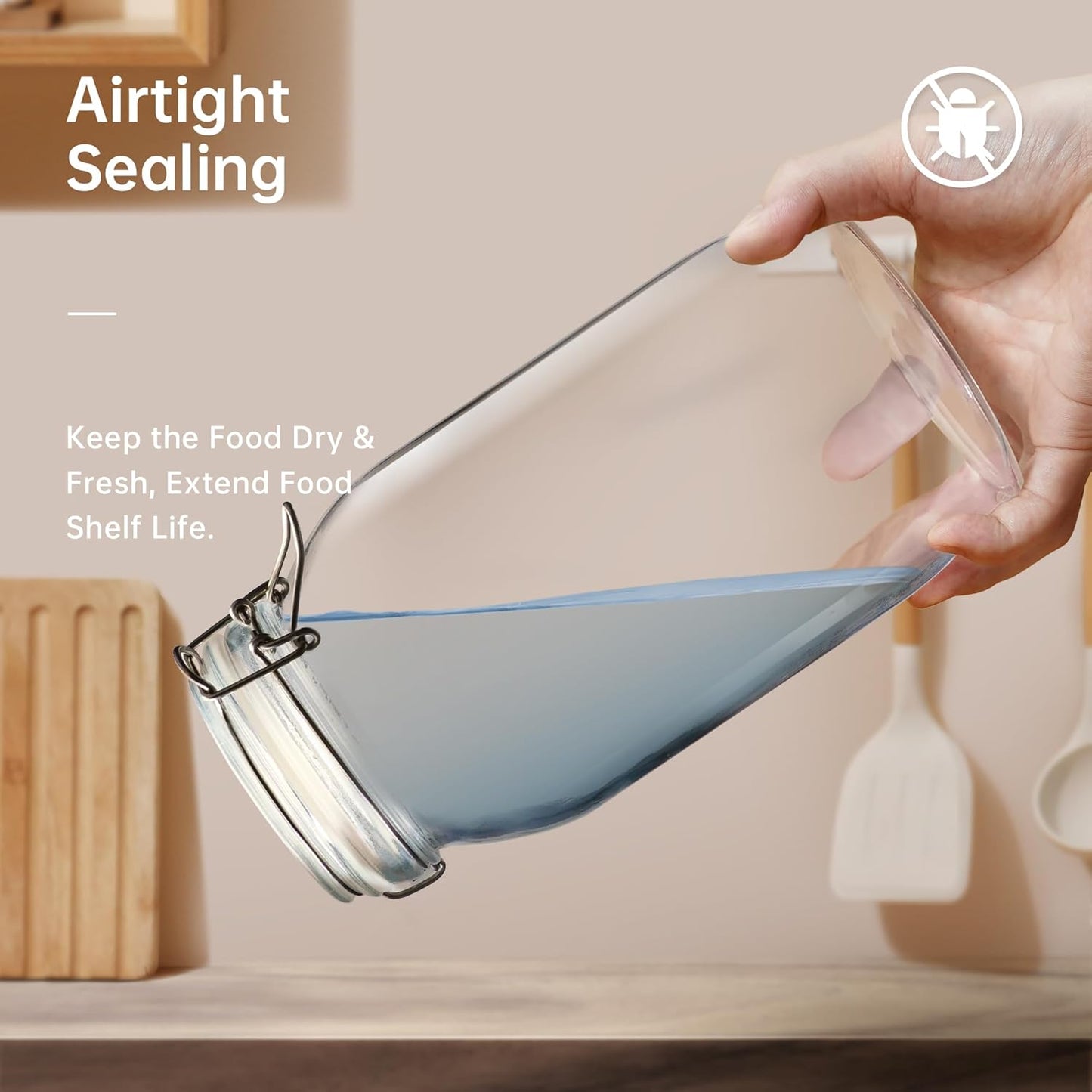 32 oz Wide Mouth Glass Jars with Airtigh Lids, 4 Pack Glass Pickling Jars for Canning, Fermenting, Large Mason Storage Container for Coffee, Flour, Sugar, Pasta