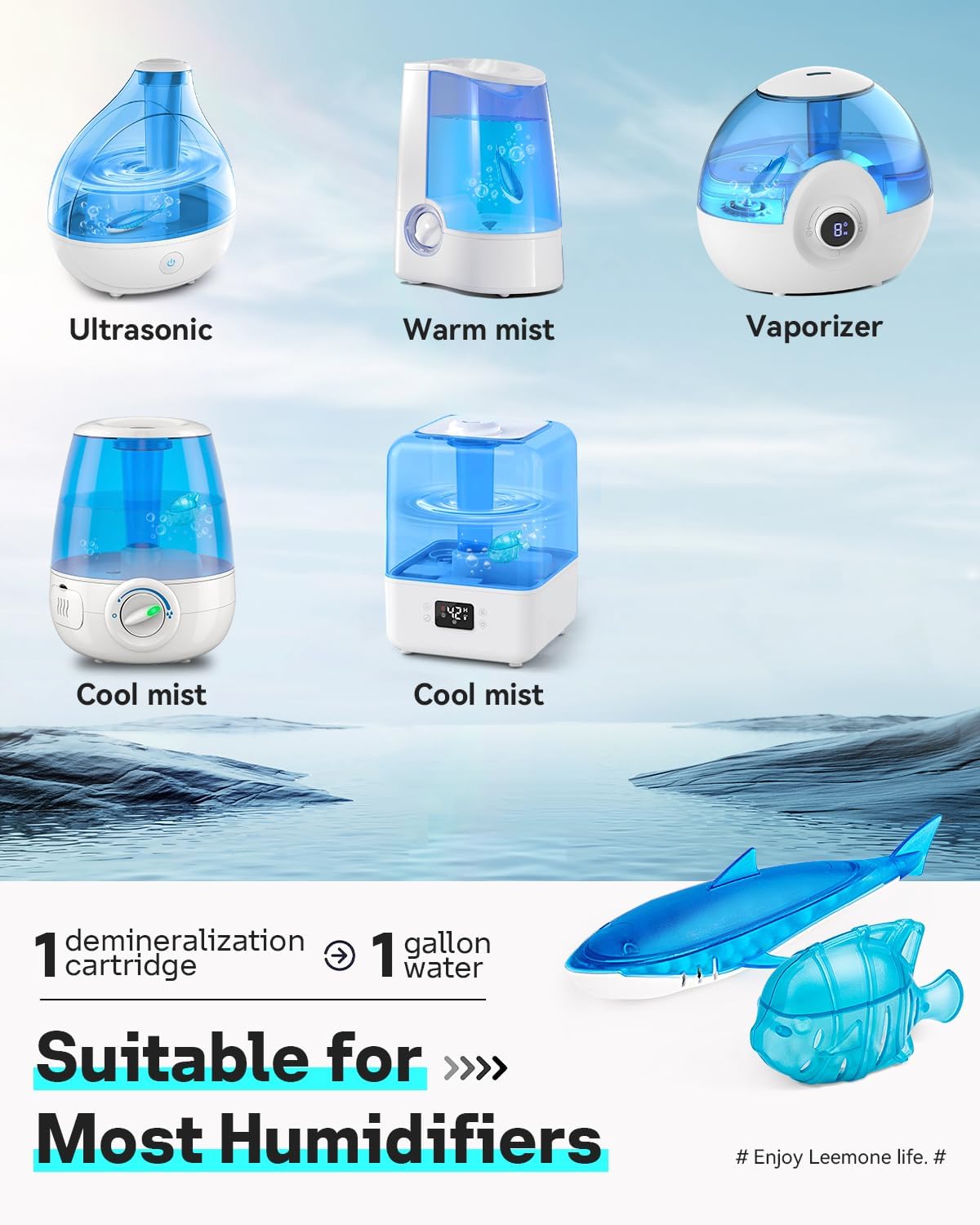 Leemone Humidifier Cleaner Float Shark & Fish -Humidifier Accessories Compatible with All Humidifiers and Fish Tanks(6 Pack)