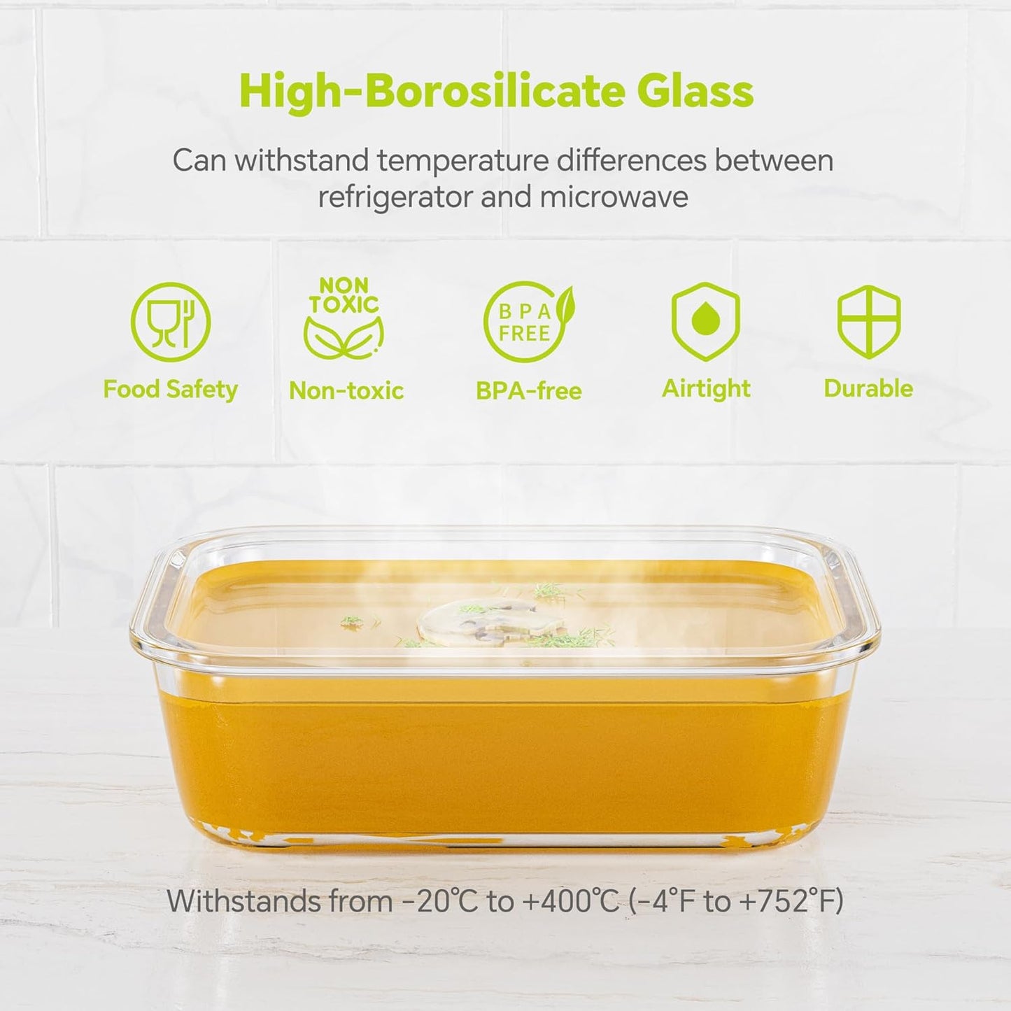5-Pack 35 oz Borosilicate Glass Food Storage Containers with Lids, Stackable Airtight Glass Meal Prep Containers for Lunch & Leftover, BPA-Free & Leak Proof, for Microwave, Oven, Dishwasher