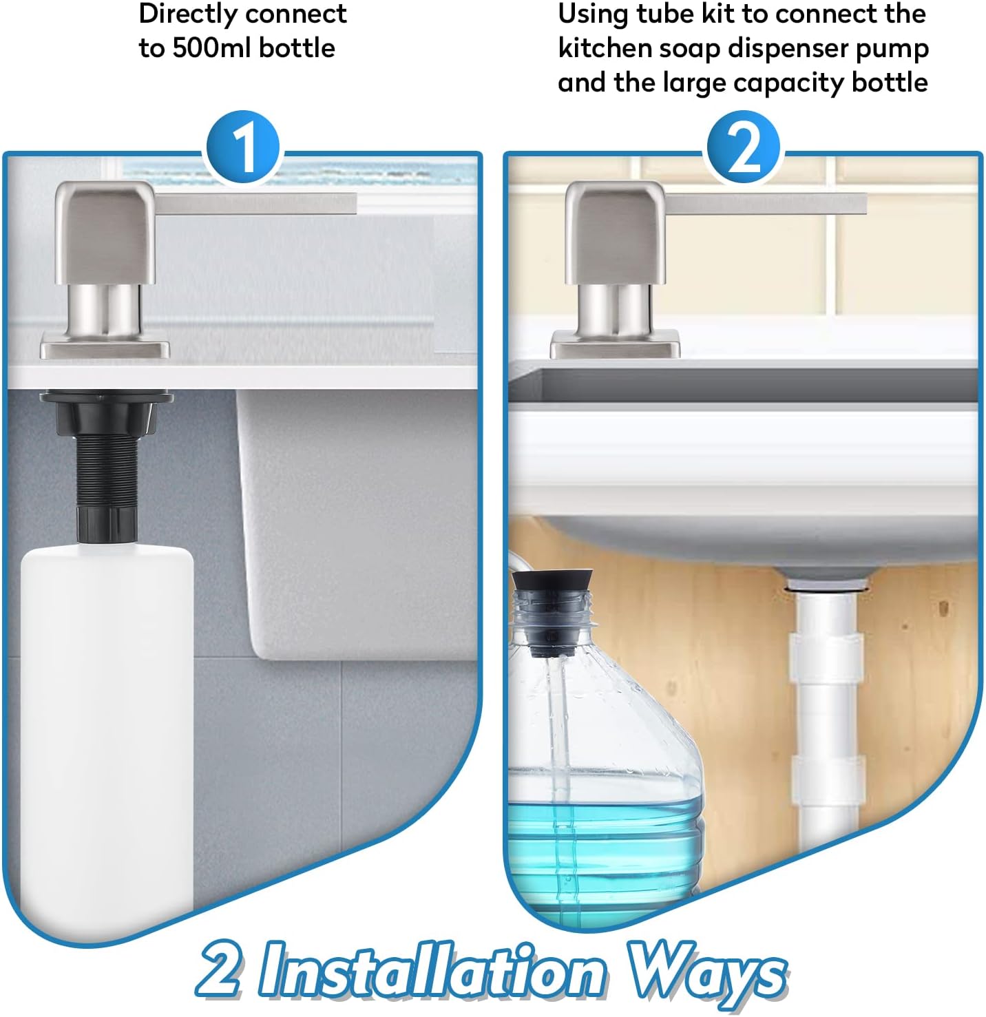 CREA Soap Dispenser for Kitchen Sink, Kitchen Soap Dispenser Brushed Nickel Square Built in Sink Soap Dispenser for Bathroom with 17 OZ Bottle