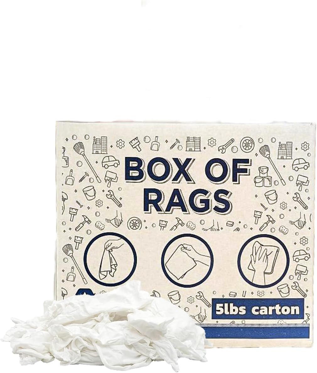 Premium White T-Shirt Cleaning Rags (5 lbs. Box) – White Cotton Rags for Cleaning, Staining, Painting, Oil, Grease & Dust Removal – Shop Rags Bulk for Multipurpose use