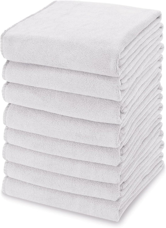 kimteny 13x28 Inches Kitchen Cloth Dish Towels, 400 GSM Premium Dishcloths, Super Absorbent Coral Velvet Microfiber Cleaning Cloths, Fast Drying Rags for Washing Dishes (8 Pack, White)