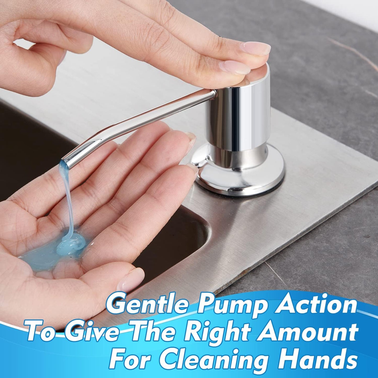 CREA Chrome Built-in Soap Dispenser for Kitchen Sink,Stainless Steel Kitchen Dish Soap Dispenser Pump,in Counter Soap Dispensers Under Sink Mouted Soap Dispenser Set 39" Tube 17oz Large Bottle