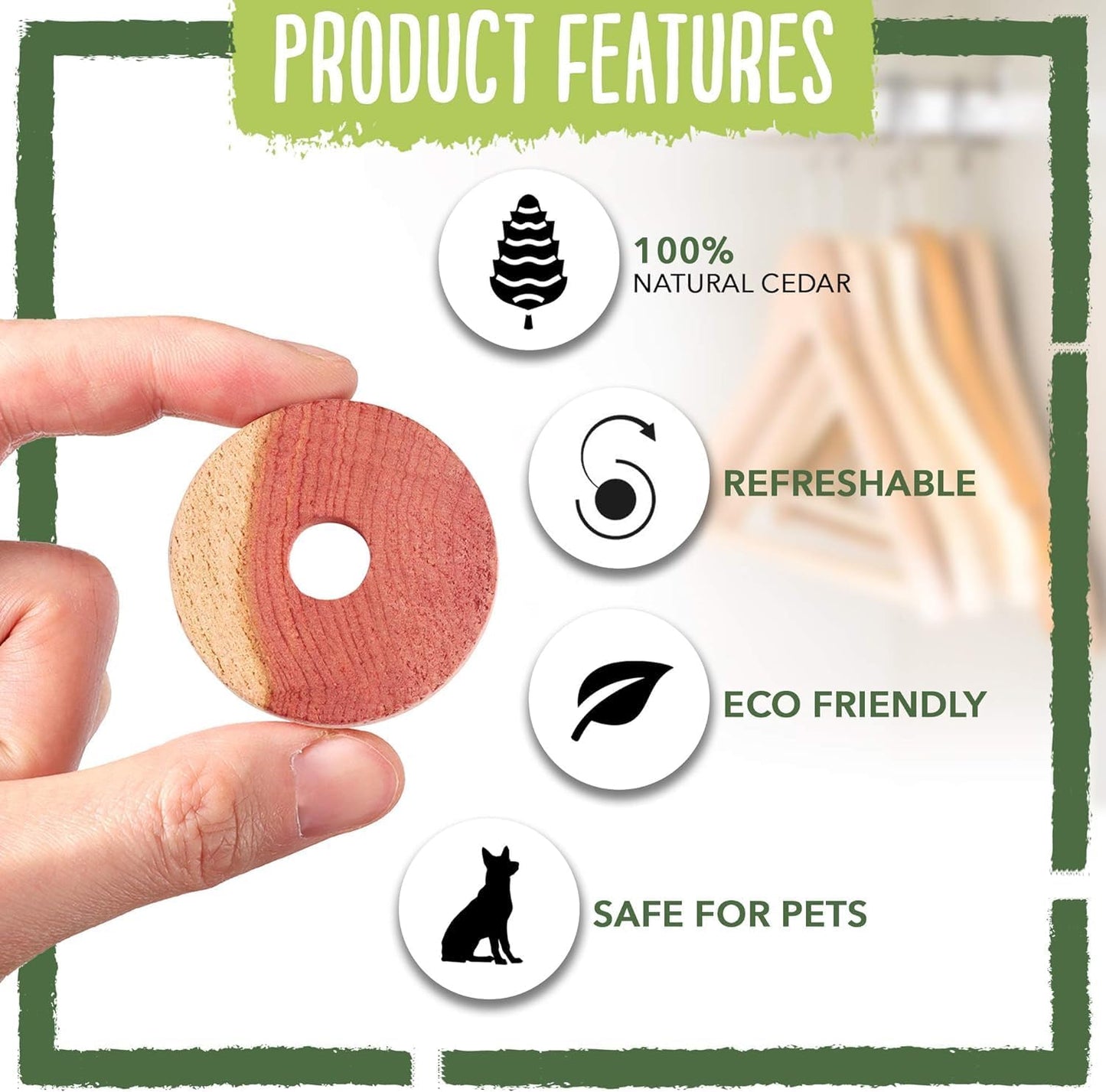 ecoKiwi Cedar Blocks for Clothes Storage - 28 Pack Cedar Rings - 100% Natural Aromatic Cedar for Closets & Drawers - Red Cedarwood Oil Scented Chips with Sandpaper - Cedar Planks Freshener Deodorizer