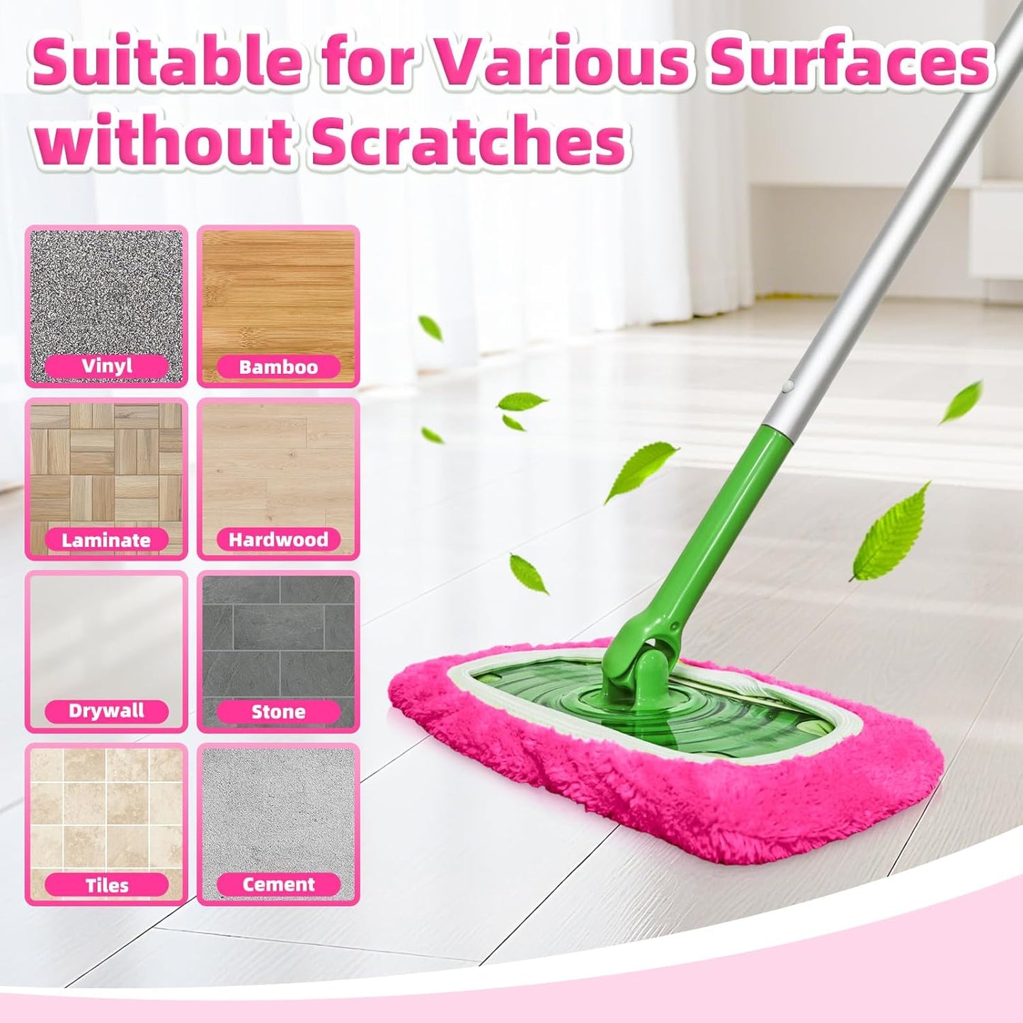 Reusable Mop Pads fit Swiffer Sweeper Mop - Microfiber Wet Pads Refill & Machine Washable Dry Sweeping Cloths for Mopping All Sealed Floors - Hardwood, Laminate, Tile & Stone (Mop is not Included)