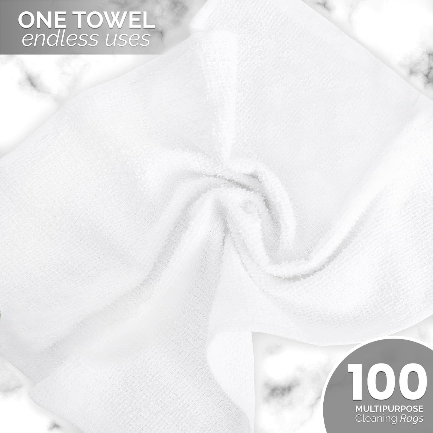 Terry Bar Mop Towels (Value Pack of 100) Size 14"x17" – Absorbent and Durable, Multipurpose Cleaning Rags, Cotton Cleaning Towels, Terry Cloth Rags, Reusable Shop Rags (White)
