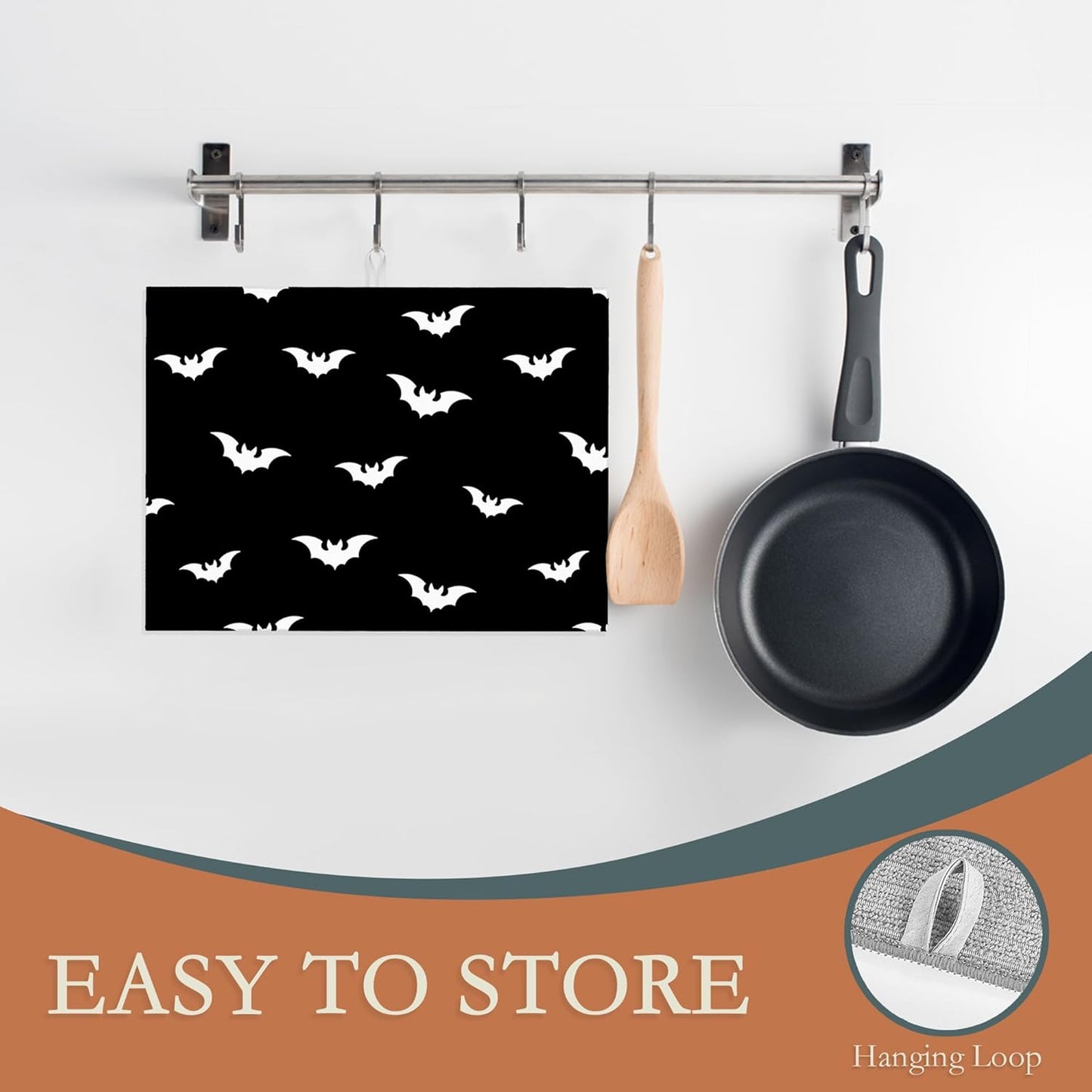 Halloween Black White Dish Drying Mats 18x24 Inch,Halloween Bats Dish Pad Drying Rack Mat for Kitchen Counter Ultra Absorbent Microfiber Dishware Coffee Maker Bar Countertop Decor