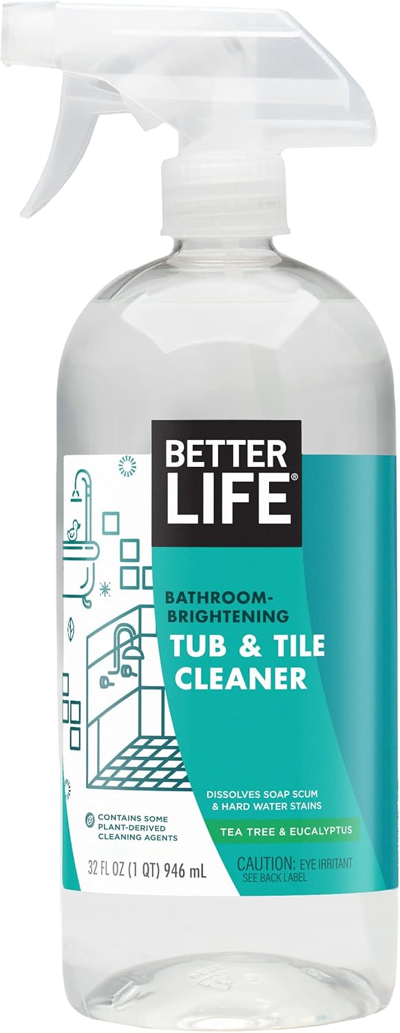 BETTER LIFE Bathroom Cleaner - Tea Tree Bathtub & Shower Cleaner Spray for Glass and Tile - Foaming Mold and Mildew Remover for Tub Works on Hard Water Stains - 32oz, Pack of 1