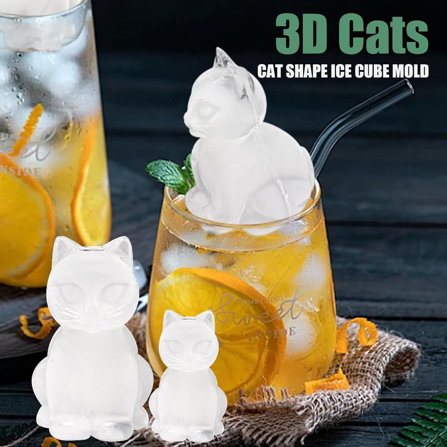 3D Cat Ice Cube Mold, Admaison Ice Cube Tray with Funnel with Funnel for Cocktails, Bourbon,Brandy, Whiskey Gifts for Men, Silicone Fun Shapes Black Cute (CAT)