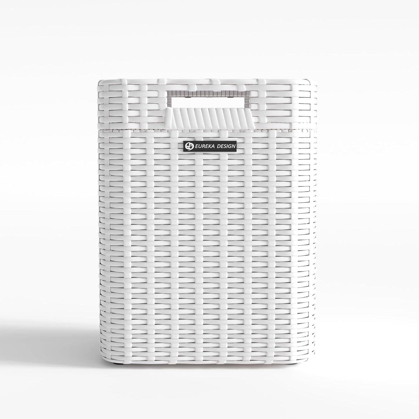 Ypati Handwoven 4 Gallon Rattan Trash Can with Lid, Boho Style Decorative Indoor and Outdoor Trash Bin with Shelf, Waste Basket for Bathroom, Patio, Study, with Trash Bags, Porcelain White, Eureka