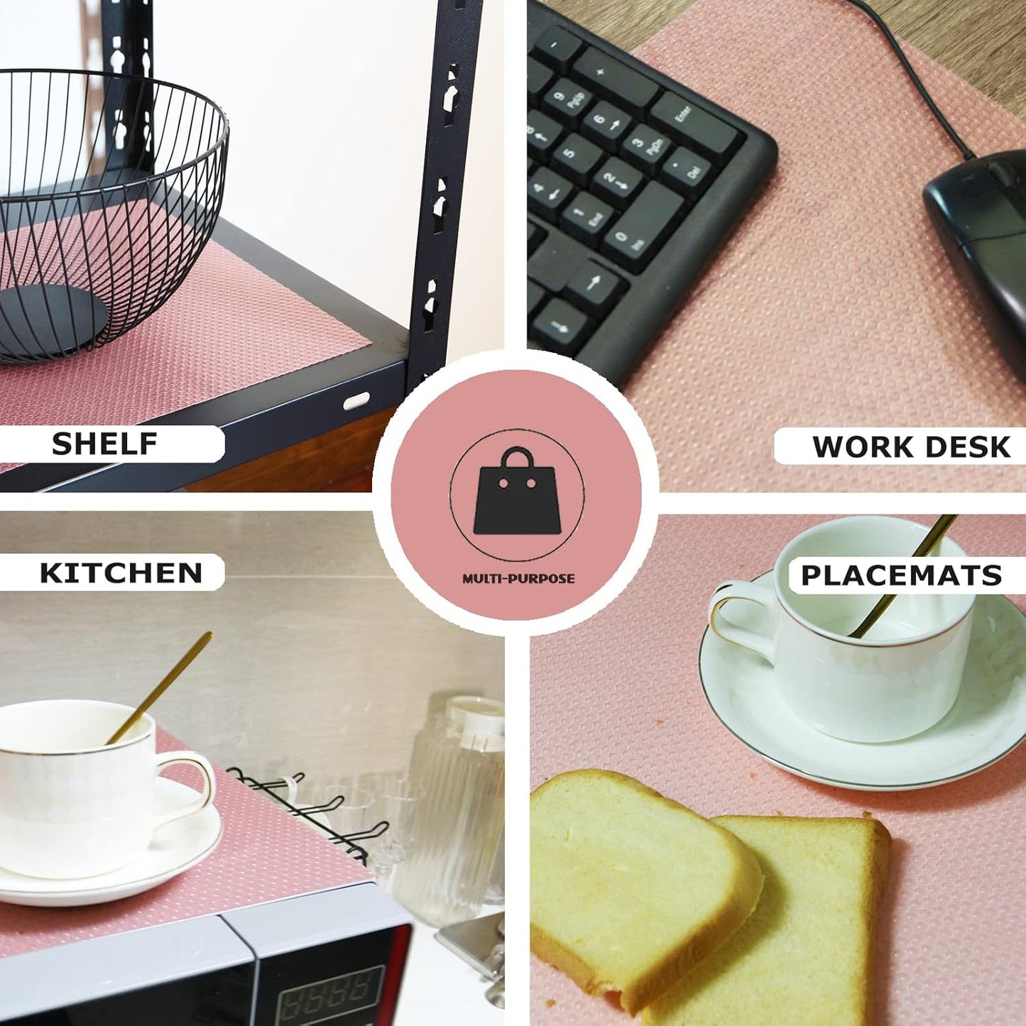 24Pcs Refrigerator Liners, Washable Fridge Liner Mats Covers Pads for Glass Shelf Cupboard Cabinet Drawer Home Kitchen Accessories Organization (Pink)