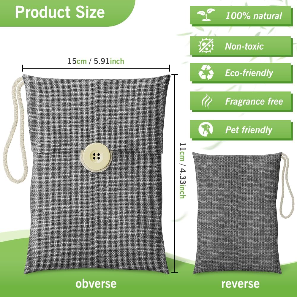 Charcoal bags Odor Absorber Activated Bamboo Charcoal Air Purifying Bag for Home Odor Eliminator Car Air Freshener for Closet Deodorizer Shoe Room Basement Litter Box Pet safe Bag 15Packs×100g