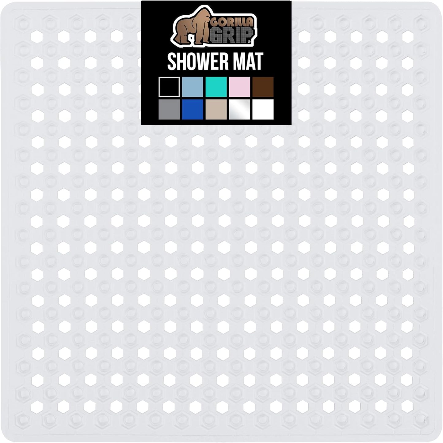 GORILLA GRIP Patented Square Shower Stall Mat, Small Bathtub Floor Mats for Stand Up Showers with Suction Cups and Drainage Holes, Machine Wash, Soft on Feet, Bathroom Accessories 21x21 Inch, White