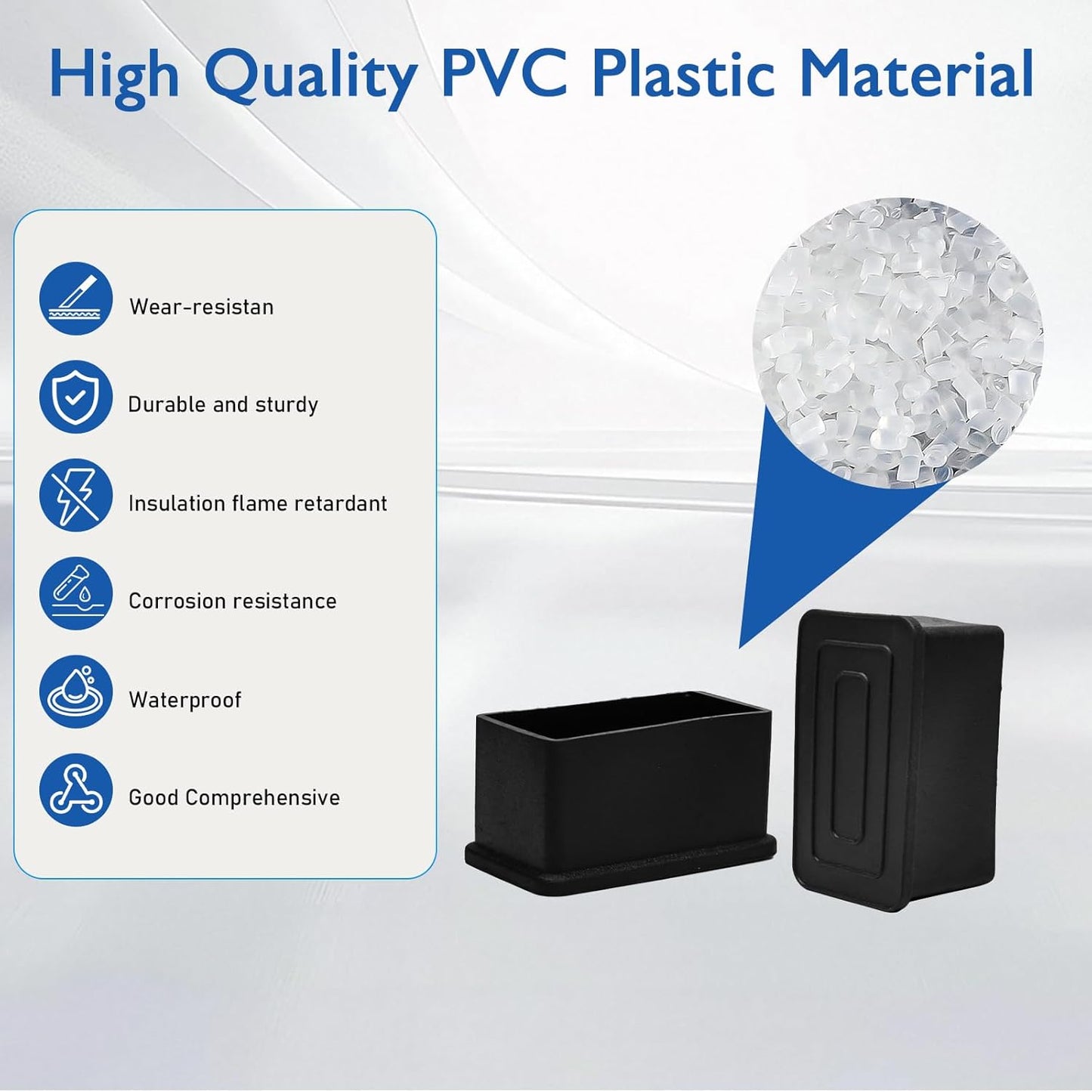 4 Pcs 2" x 4" Rectangular Rubber Chair Leg Caps, PVC Table Leg Covers, Flexible & Anti-Slip Furniture Leg End Caps, Chair Leg Floor Protectors for Bar Stool Leg Patio Indoor, Black