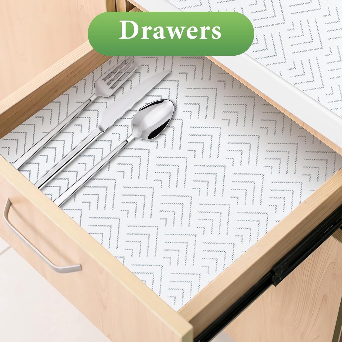 Shelf Liner for Kitchen Cabinets Non Adhesive Drawer Liner Non-Slip Thickened Shelf Liner Paper Strong Easy to Clean for Tool Box Refrigerator with Knife and Tape Measure,Silver Arrow,17.3 x 236.2 in