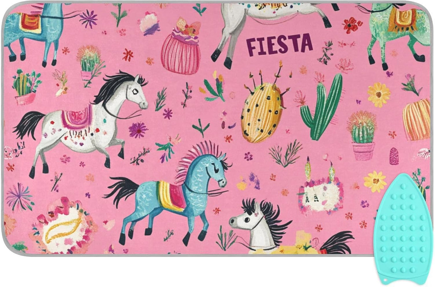 Ironing Mat Portable Ironing Pad Ironing Blanket for Table Top Heat Resistance Double-Side Using Travel Large 47.2 x 27.6 Inch Foldable Lightweight Pink Fiesta Horses Cacti Skulls