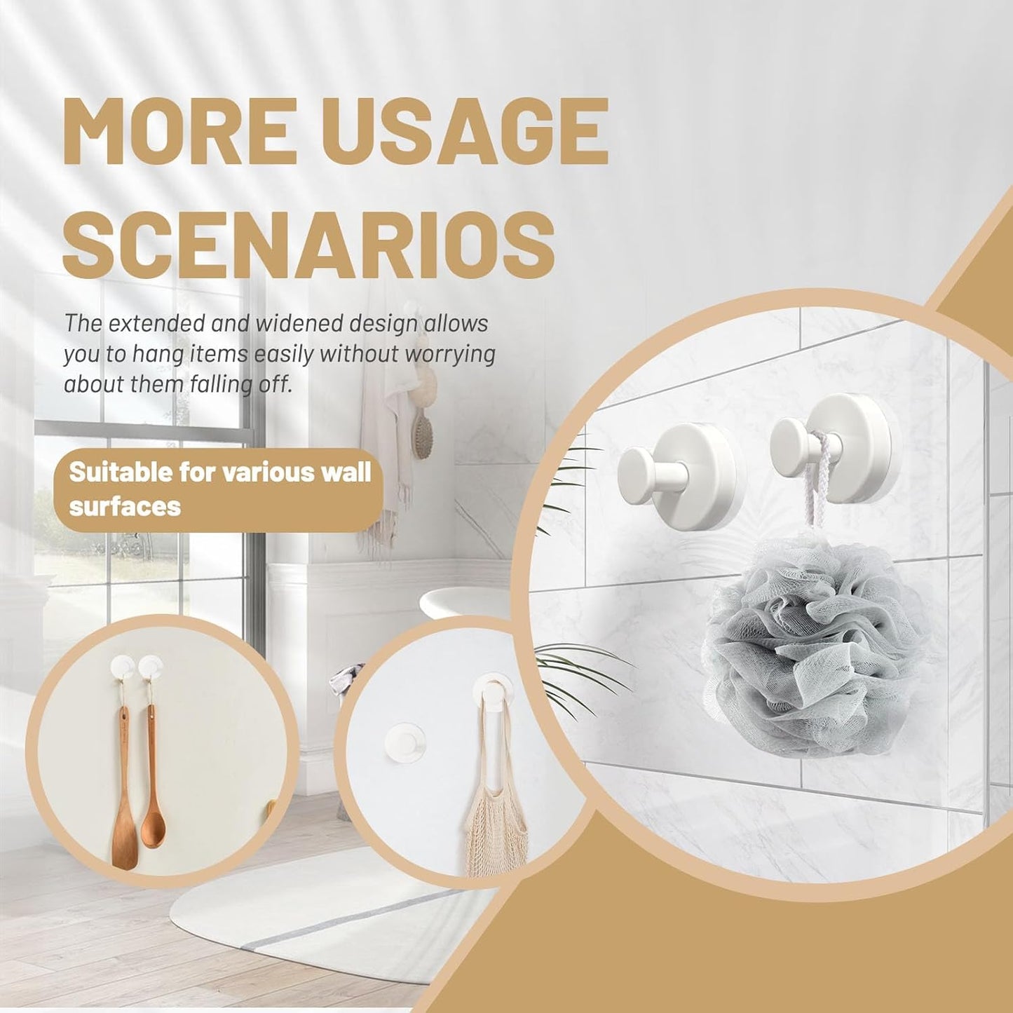 4pcs Suction Cup Hooks for Shower,Shower Towel Suction Hooks,No Drill Towel Hooks for Bathroom Wall,Kitchen,Glass,Mirror,Tile to Hang Towels,Robes,Loofah (White)