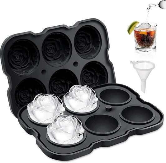 Rose Ice Cube Tray,ZACHDEE 2" Flower Silicone Ice Cube Tray With Covers,6 Easy Release Large Ice Ball for Cocktails, Drinks, Whiskey, Bourbon & Homemade Juice
