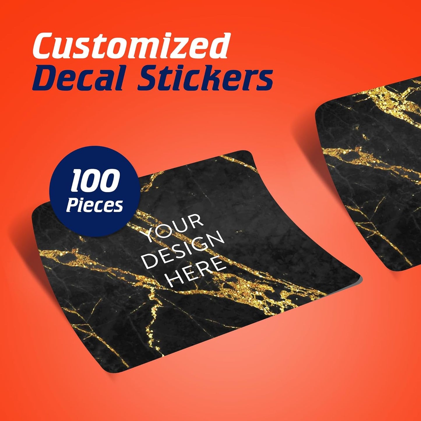 100 Custom Vinyl Stickers - Upload Your own Image, Text, Design, Logo - Personalized Logo Labels for Handmade, Packaging, Bottle, Jars, Candle, Brand Stickers (Black Gold Marble, 5x3)