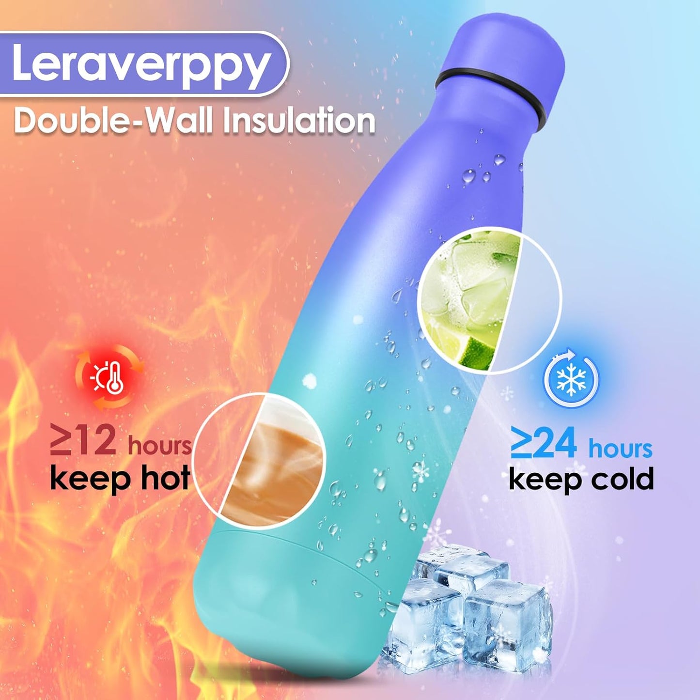 25oz Cola-Bottle Shaped Stainless Steel Leak-proof Water Bottle,Double Wall Vacuum Insulated Metal,Travel Mug For Sports Indoors & Outdoors,BPA-Free Kids Flasks,Purple Blue(1 Pack)