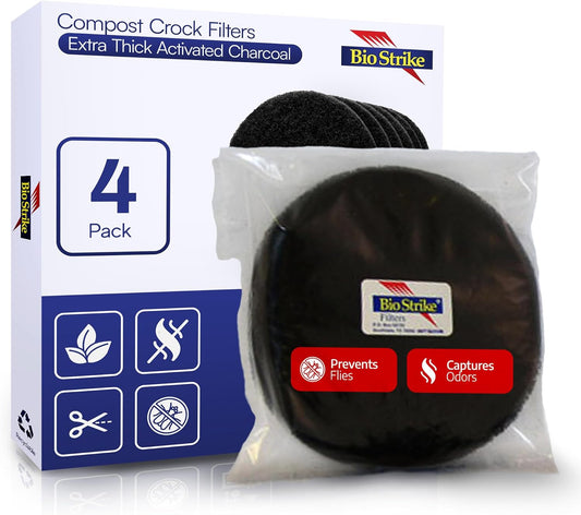 BioStrike Compost Crock - Activated Carbon Filters for Compost Bucket, Control Kitchen Odors, 5.5-inch Round, Made in USA (4 Count)