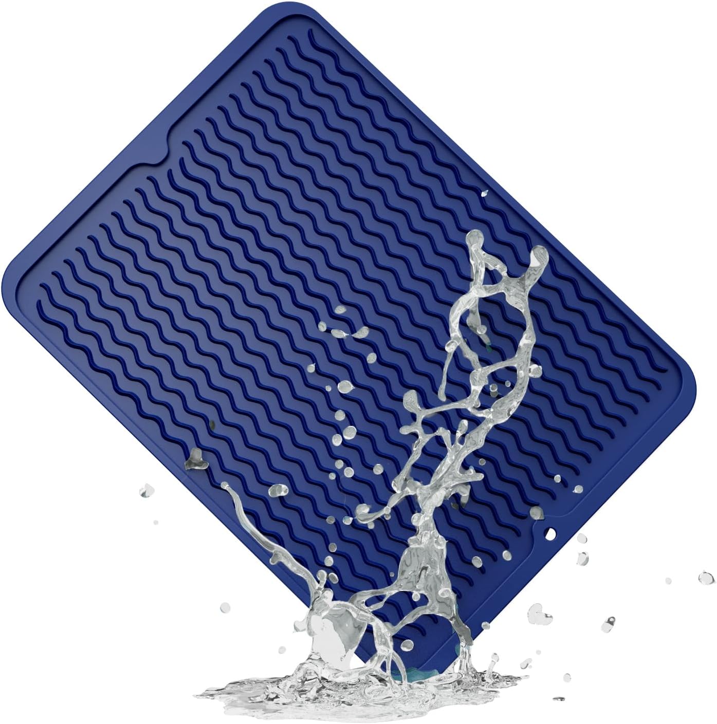 ZLR Silicone Dish Drying Mat for Kitchen Counter, Eco-Friendly Fast Dry Dish Mat, Easy Clean Multi Usage Drying Matt, Heat Resistant Trivet, 12" x 16" Large, Midnight Blue