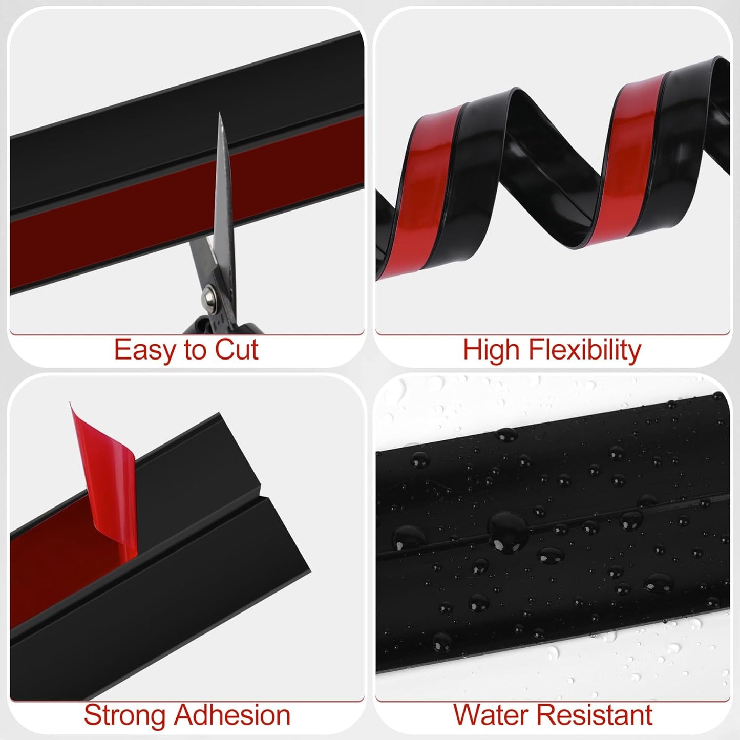 MYFAMIREA Door Weather Stripping 2IN (W) x 10FT (L) Door Draft Stopper Seal Tape Silicone Seal Strip Self Adhesive Shower Sweep Insulation Tape Side Bottom Strip for Sliding Glass Window Gap, Black