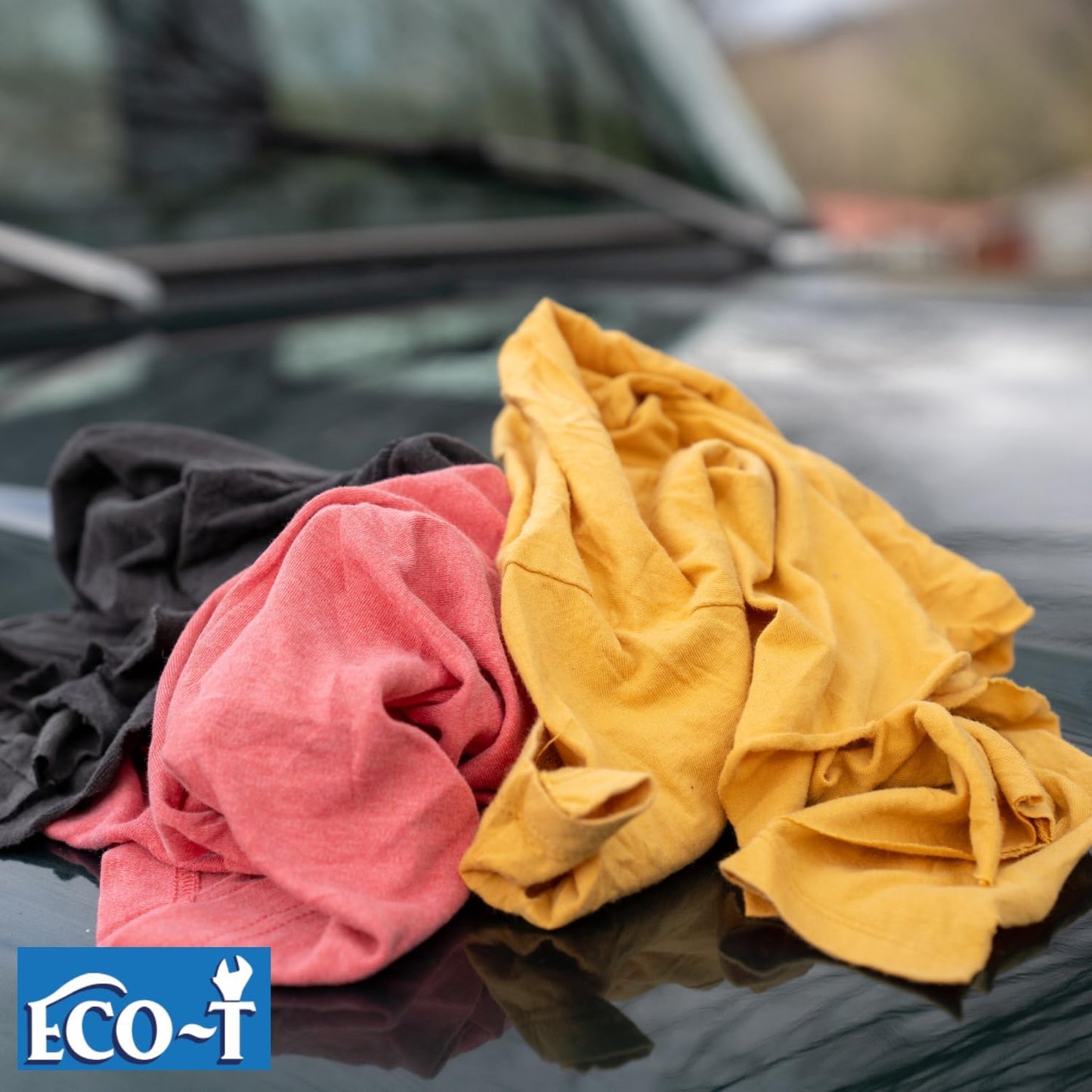 10 Lb Box Eco-T Mechanic Shop Rags - Colored T-Shirt Material, 100% Recycled, Eco-Friendly, High Absorbency, Low Lint, Low-Cost, Industrial Use Wiping Cloth