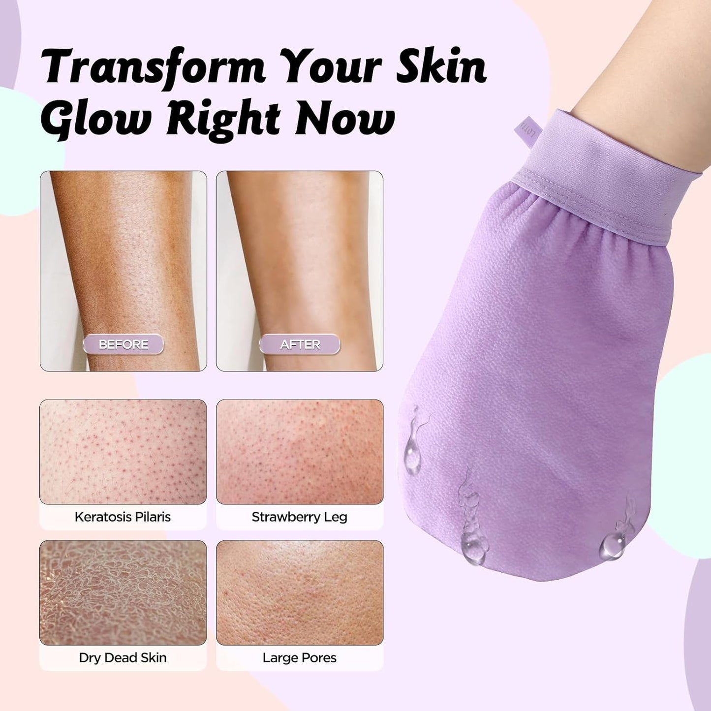 LOTTA Dual-Sided Exfoliating Gloves - Natural Viscose & Sisal for Deep Body Scrub & Massage - Gentle for Sensitive Skin - Replaces Loofah (Purple-Medium)