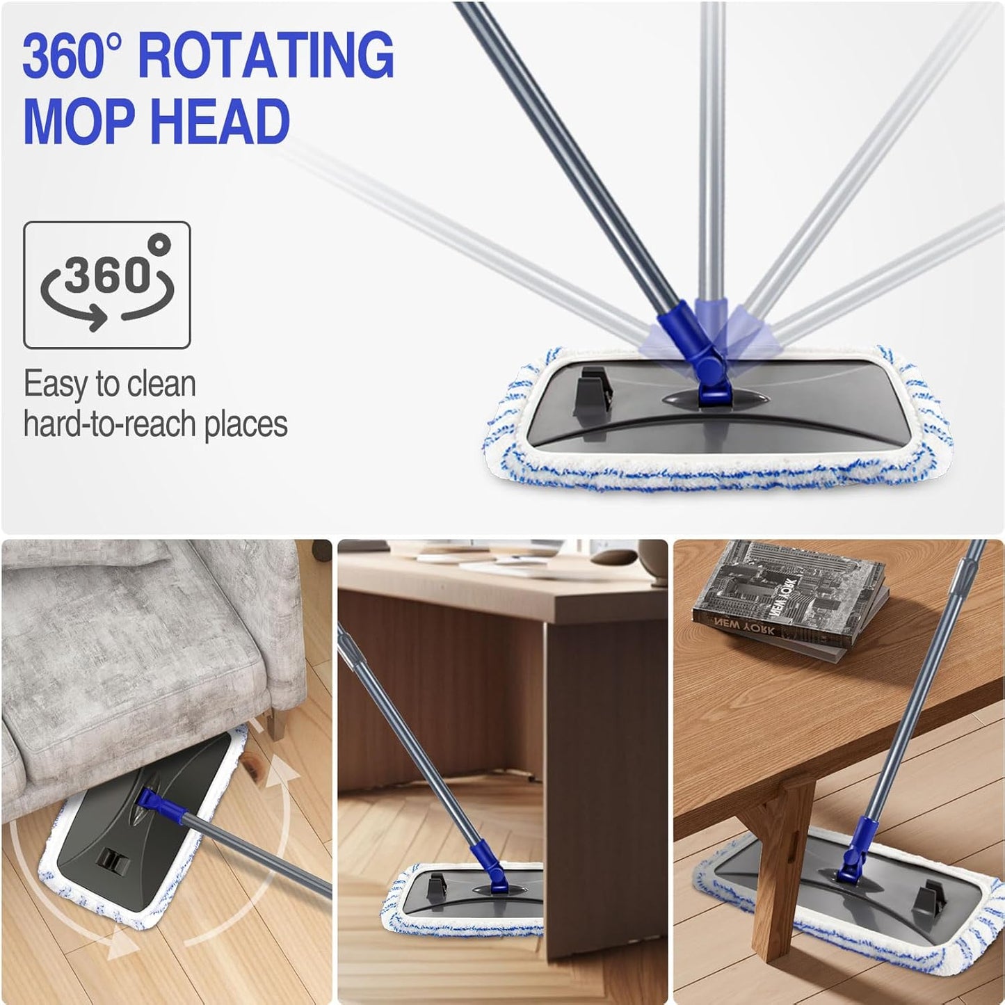 MASTERTOP Microfiber Mops for Floor Cleaning, Extra Large Industrial Mop,Floor Commercial Mop for Wet & Dry Use, Flat Mops for Hardwood, Vinyl, Laminate, Tile Floors, 5 Reusable & Washable Pads