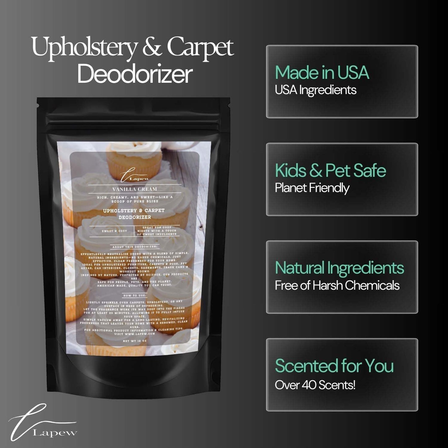 Vanilla Cream Carpet Deodorizer Powder for vacuuming | Powerful Odor Eliminator for Home | Upholstery refresher | Scented Deodorant | pet friendly