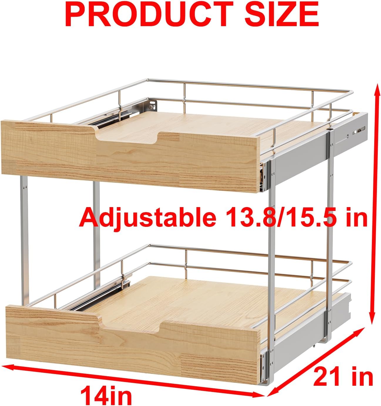 Pull Out Cabinet Organizer,Heavy-Duty Slide Out Shelf, Wood and Wire Basket, Pull Out Drawer for for Kitchen Under Sink Space, Pantry, Bathroom, 2 Tie 14 * 21 in