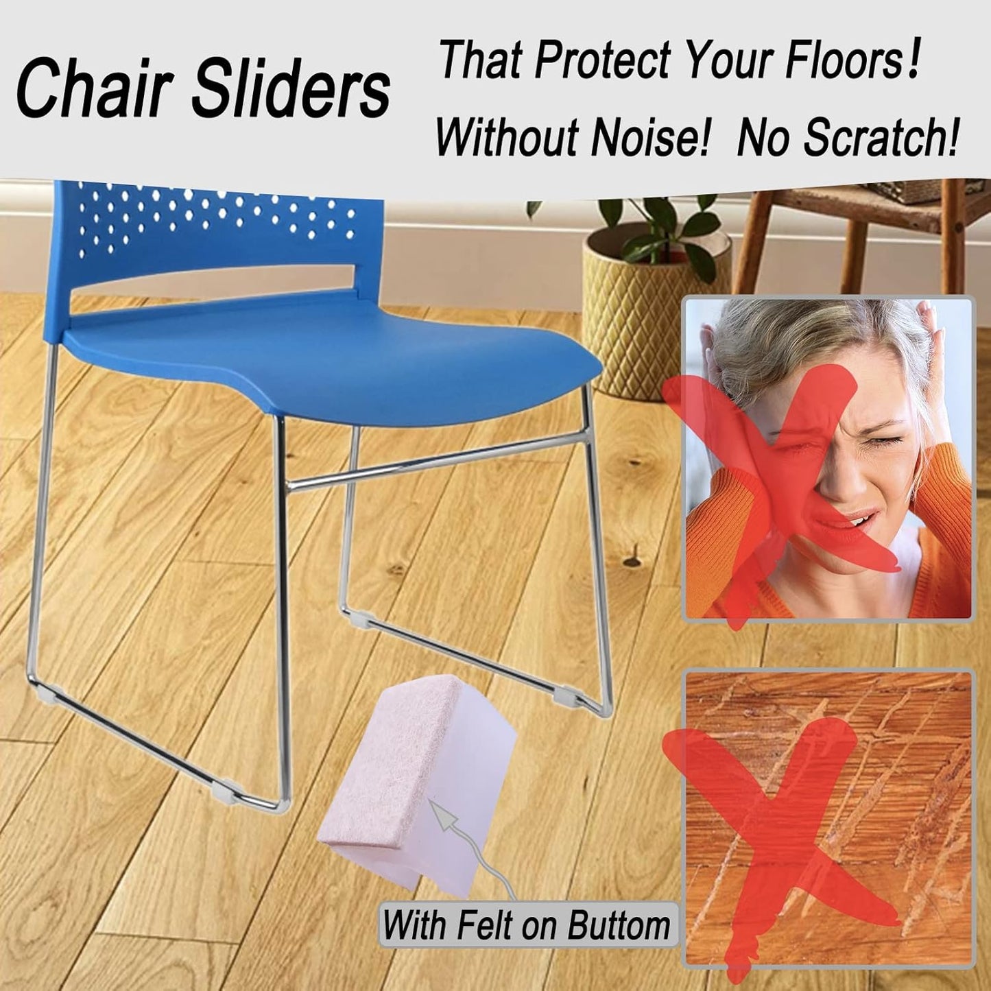 Rectangle U Shaped Chair Leg Tips Caps with Felt Pads,Furniture Feet Protector Slide Smoothly Glides No Scratches No Noise Protect Hardwood Floor,Fit 14mm(9/16inch) Diameter Tubular Leg (White 8PCS)