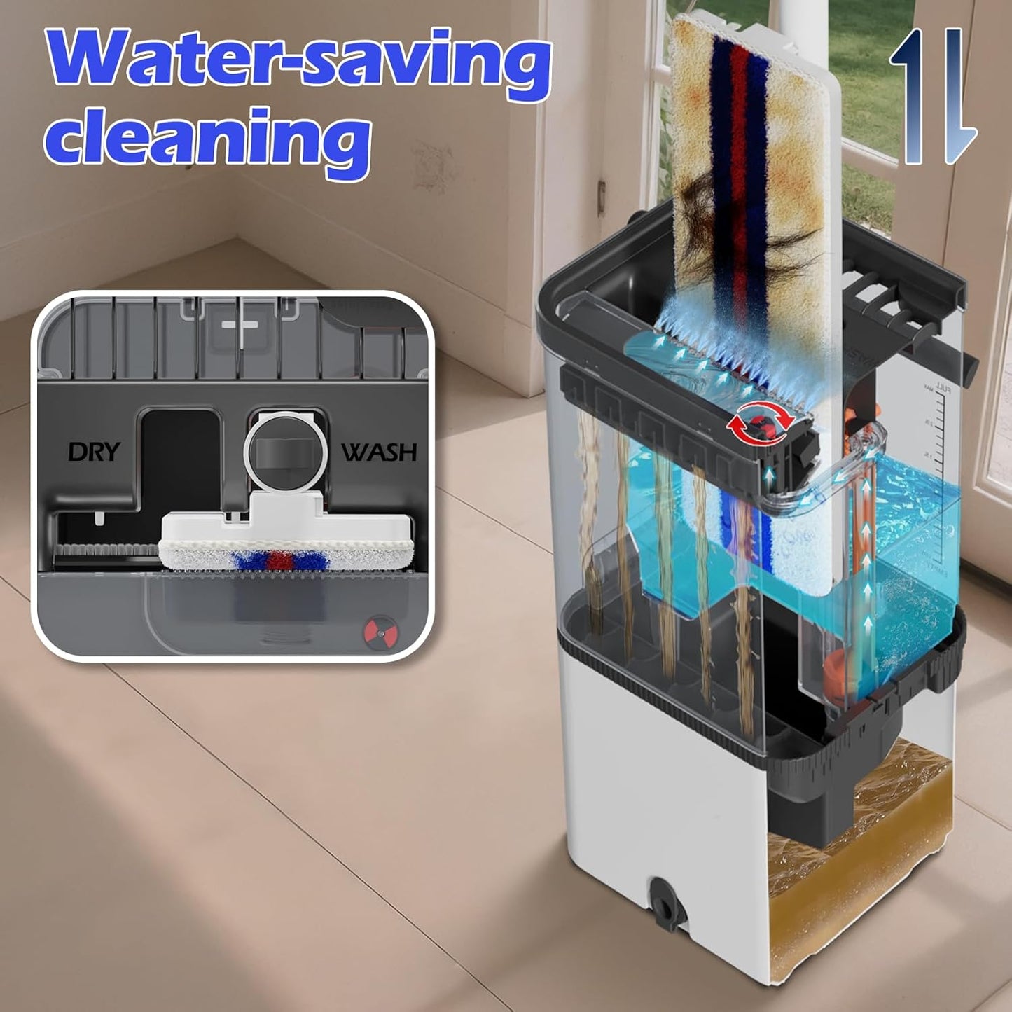 Mop and Bucket Set,Midyb Flat Mops and Bucket System with 2 Microfiber Pads,Mop and Bucket with Wringer Set,Automatic Separates Dirty and Clean Water,Wet and Dry Use Mops for Floor Cleaning